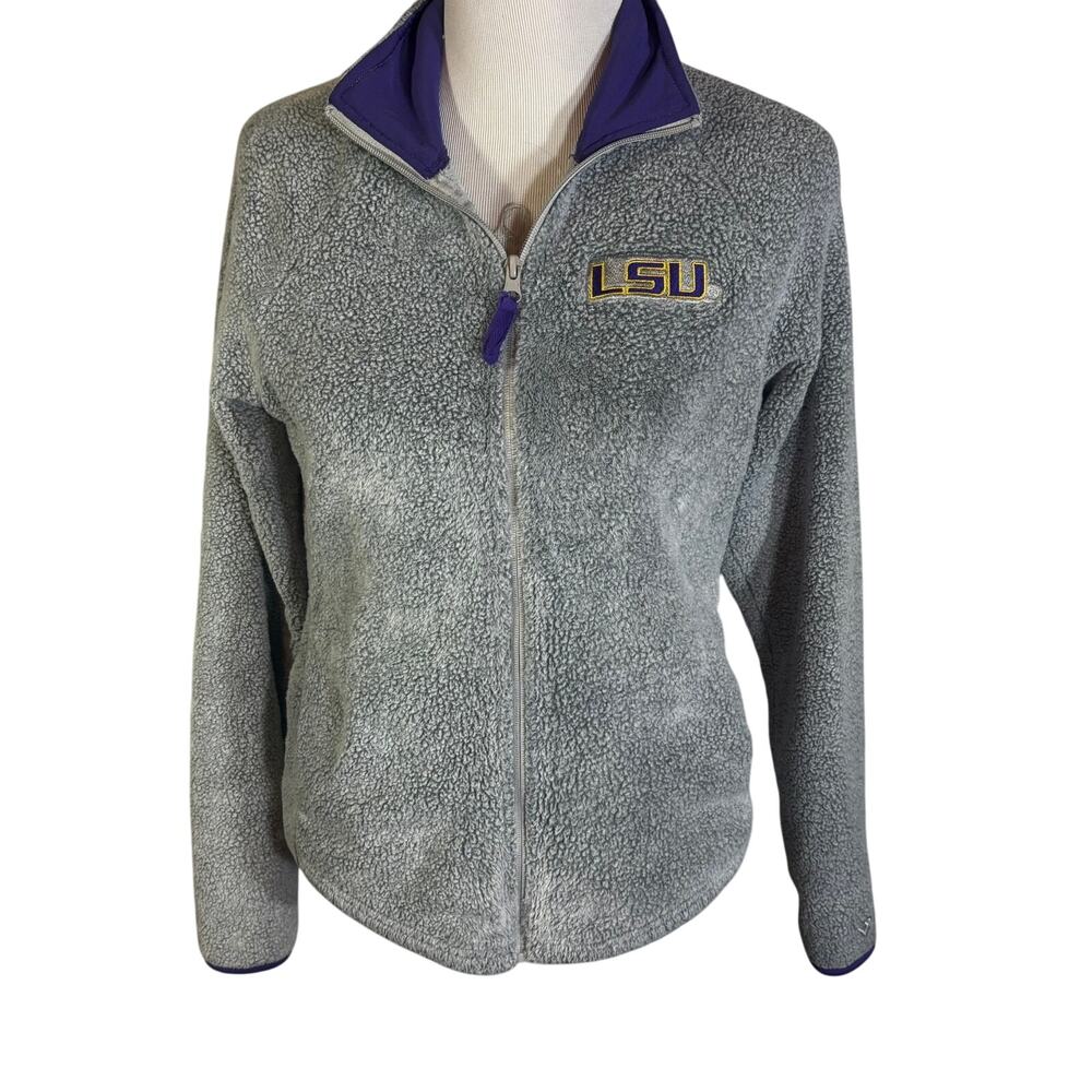 Colosseum LSU Tigers Gray Fleece Full Zip Jacket Size Small Purple Louisiana